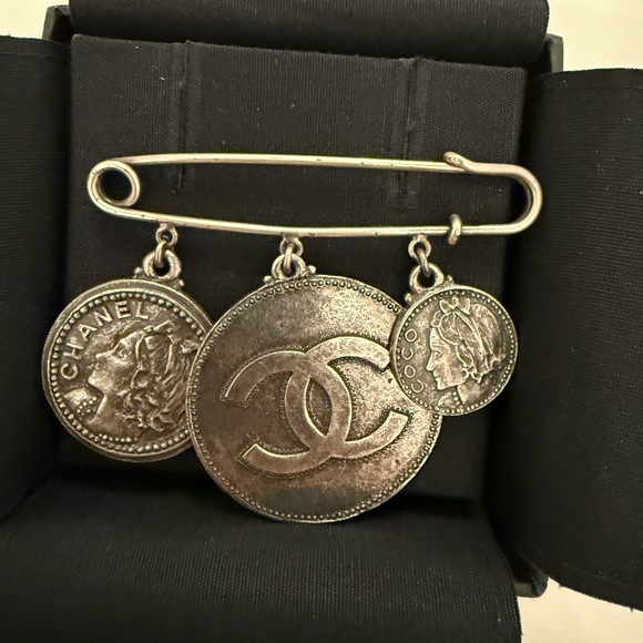 Chanel Silver Brooch with Coin Charms - Picture 1 of 9